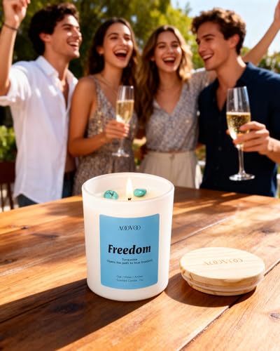 AOOVOO Empower Candles Set for Women - 4 Pack Soy Candles for Home Scented | Aromatherapy Candle with Crystals, Turquoise Freedom /Citrine Confidence /Carnelian Strength /Tiger's Eye Courage - style: Empower Candles Set