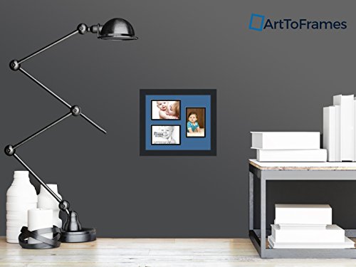 Art to Frames Double-Multimat-389-817/89-FRBW26079 Collage Photo Frame Double Mat with 3-4x6 Openings and Satin Black Frame - color: Liberty Blue, size: 3 - 4x6