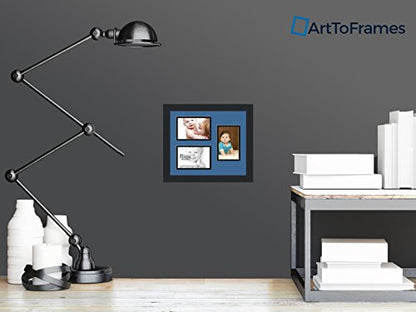 Art to Frames Double-Multimat-389-817/89-FRBW26079 Collage Photo Frame Double Mat with 3-4x6 Openings and Satin Black Frame - color: Liberty Blue, size: 3 - 4x6