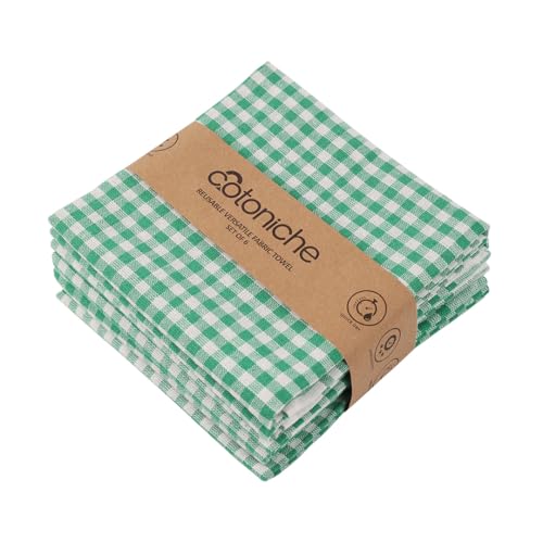 Checkered Kitchen Towels - Reusable Dish Cloths (24" x 16") Flour Sack & Cute Perfect as Tea Towels for Kitchen, Dish Towels for Washing Dishes - (6 Pack) (Green) - color: Green, size: Set of 6
