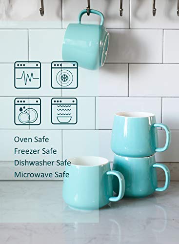 Teocera Ceramic Coffee Mug Set of 4-12 oz Coffee Mugs with Large Handles for Hot or Cold Drinks Like Latte, Cocoa, Tea or Juice - Smooth Ceramic, Dishwasher Safe, Turquoise - color: Turquoise