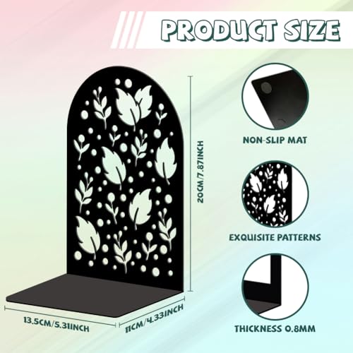 5.3"x4.3"x7.9" Metal Bookends, Heavy Duty Book Ends for Shelves | Leaf Nature Silhouettes Theme Cast Iron Book Supports, 1 Pair Decor Stoppers for Desk, Library, Office & Home Shelves - style: Leaf Nature Silhouettes