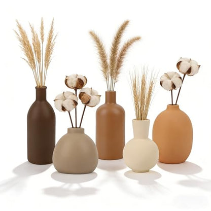 Ceramic Vase Set of 5, Neutral Decorative Vases for Home Decor, Modern Farmhouse Boho Pottery Vases, Terracotta Small Vases for Living Room, Entryway Table Decor