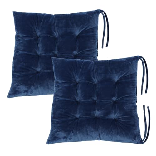 2 Pack Square Seat Cushion Chair Pads for Kitchen Dining Chairs, Soft Comfort Velvet Chair Mat Pillow Cushions with Ties for Office Desk Living Room Tatami 15.5", Blue - color: Blue, size: 2Pack