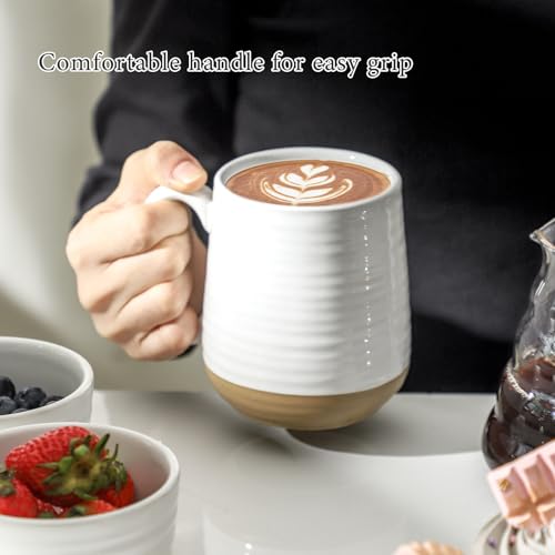 HASENSE Coffee Mugs Set of 4, 15oz Ceramic Coffee Cups with Handle, Two-Tone Design for Cappuccino Latte Tea, Large Microwave Dishwasher SafeMug Set, Housewarming Gift, Creamy White - color: White, size: Set of 4