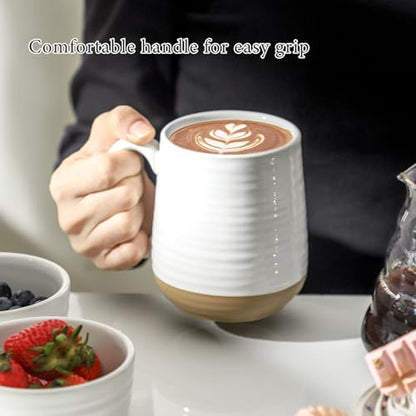 HASENSE Coffee Mugs Set of 4, 15oz Ceramic Coffee Cups with Handle, Two-Tone Design for Cappuccino Latte Tea, Large Microwave Dishwasher SafeMug Set, Housewarming Gift, Creamy White - color: White, size: Set of 4