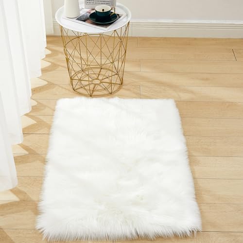 Faux Sheepskin Fur Fuzzy Furry Rug, 2x3 Ft Rectangle Small White Furry Rugs, Bedside Fluffy Area Rug Fur Rugs for Bedroom, Living Room, Dorm Room, Photography - color: White, size: 2x3 ft Rectangle