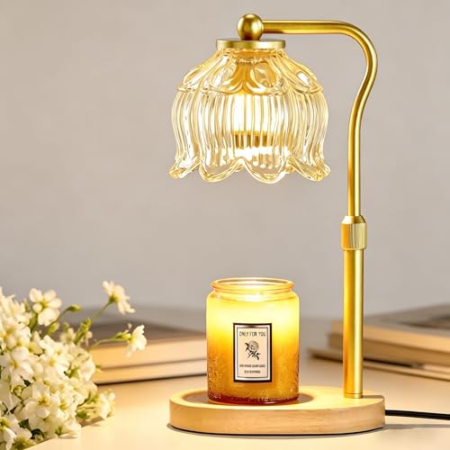 Electric Candle Warmer Lamp with Timer & Dimmer, Height Adjustable Wax Warmer for Jar Candles, Flower Wax Melter with Wood Base, Home Decor House Warming Gifts for Women Mom, Natural Wood - color: Natural Wood