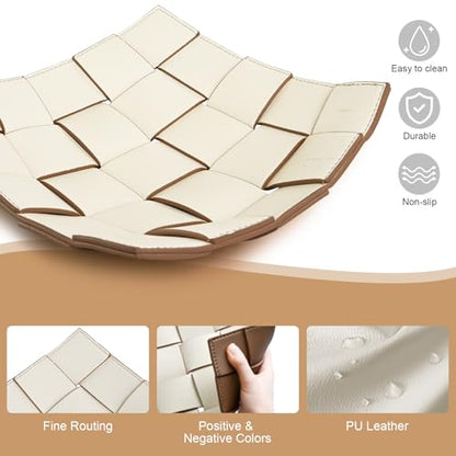 Valet Tray PU Leather Key Bowl for Men Women Entryway Table Nightstand Catchall EDC Dump Tray for Wallet, Keys, Jewelry Men's Gift - Coffee & White, 9.8" L x 9.8" W x 2" H - color: Coffee + White