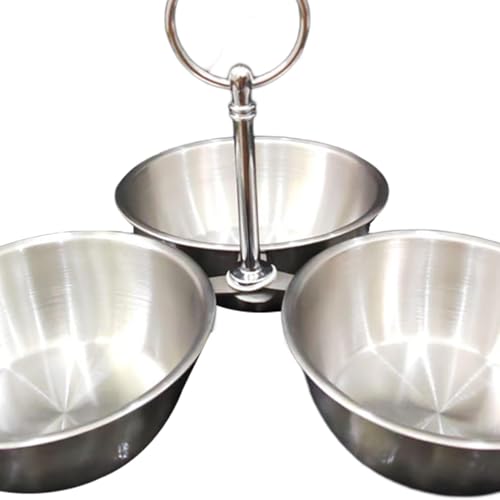 Snack Serving Bowl, 3 Compartment Stainless Steel Snack Stand with Bowls, Divided Serving Tray for Candy Dessert Snacks, Silver