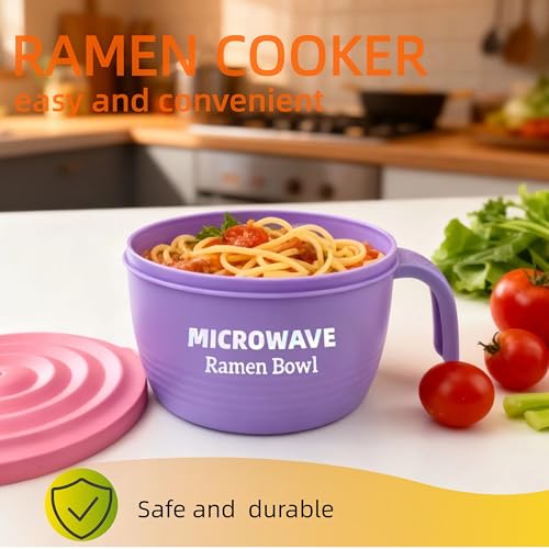 Layron Ramen Cooker Bowl - 45 oz Microwaveable Noodle Bowl Ramen in few Minutes- BPA Free and Dishwasher Safe Set with Chopsticks Perfect for Dorm, Small Kitchen, or Officee (purple) - color: Purple