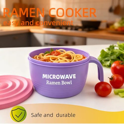 Layron Ramen Cooker Bowl - 45 oz Microwaveable Noodle Bowl Ramen in few Minutes- BPA Free and Dishwasher Safe Set with Chopsticks Perfect for Dorm, Small Kitchen, or Officee (purple) - color: Purple