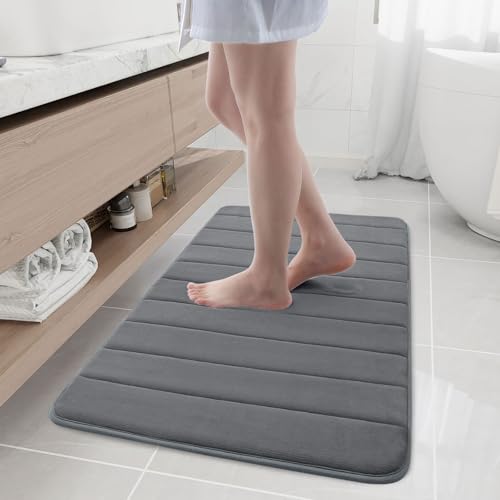 Buganda Memory Foam Bath Mat 40 x 24, Ultra Soft Absorbent Bathroom Rugs | Grey, Machine Washable Quick Dry Bath Mats for Bathroom Floor, Shower and Tub, Home Decor Accessories - color: Grey, size: 40" X 24"
