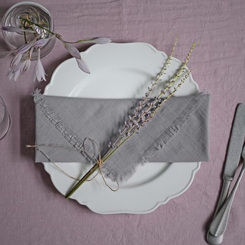 Handmade Cloth Napkins 100% Cotton Napkins with Fringe，Delicate Handmade Cloth Napkins for Dinners, Parties, Weddings and More，18 x 18 Inch Set of 4 - Grey - color: Gray
