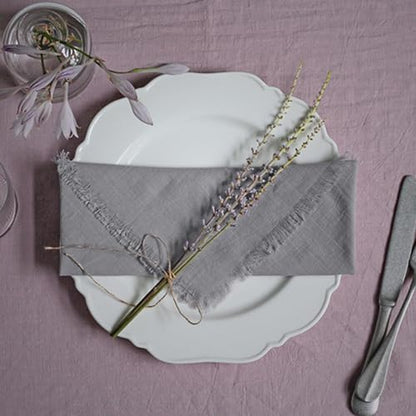 Handmade Cloth Napkins 100% Cotton Napkins with Fringe，Delicate Handmade Cloth Napkins for Dinners, Parties, Weddings and More，18 x 18 Inch Set of 4 - Grey - color: Gray
