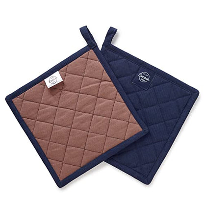Encasa XO Pot Holders, Quilted Kitchen Hot Pads 8"x8" Scotch Blue | 100% Heavyweight Cotton | Quilted Insulation | Multipurpose Trivets & Hot Pads | Hanging Loop | Set of 2 - color: Scotch Blue