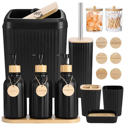 XLHOMO Black Bathroom Accessories Set 17PCS Bathroom Set with 3PCS Soap Dispenser Bathroom Accessory Set Black Trash Can for Bathroom Decor - size: Bath Set, style: Black