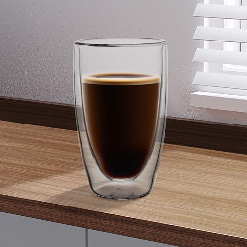 NIRA.Z 2 Pack 16oz Double Wall Glass Coffee Mugs, No Hole Bottom, Insulated Borosilicate Glass Coffee Cups, Clear Mugs for Hot & Cold Beverages, Perfect for Espresso, Latte, Tea, Cappuccino
