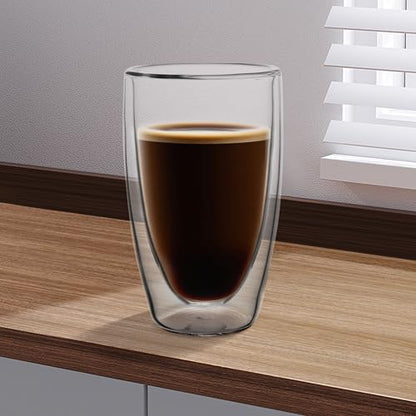NIRA.Z 2 Pack 16oz Double Wall Glass Coffee Mugs, No Hole Bottom, Insulated Borosilicate Glass Coffee Cups, Clear Mugs for Hot & Cold Beverages, Perfect for Espresso, Latte, Tea, Cappuccino