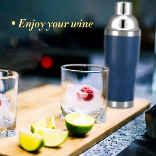 Insulated Cocktail Shaker Blue -20oz Double Wall Vacuum Stainless Steel Martini Shaker with Built-in Strainer, Pro Leak-Proof Weighted Shaker for Home Bar, Premium Bar Gift Set - color: Dark Blue