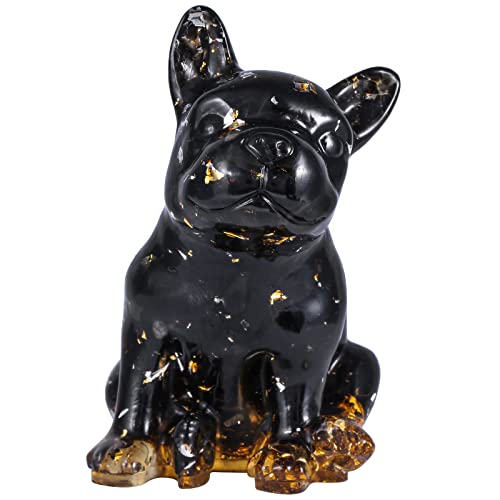 Rockcloud Hand Carved Black Obsidian French Bulldog Healing Resin Crystal | Crystal Stone Figurines for Home Decoration, Desk Office Ornament - color: Black