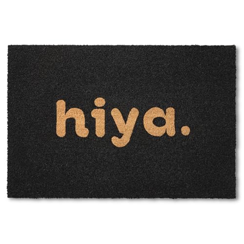 TOWN & COUNTRY TERRA Hiya Painted Welcome Door Mat, Natural Coir, Heavyweight, Non-Slip Entryway Mat, Black, 18"x30" - color: Black, size: 1'6" x 2'6" (Rectangular)
