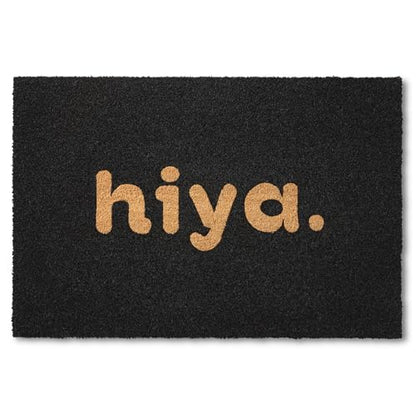 TOWN & COUNTRY TERRA Hiya Painted Welcome Door Mat, Natural Coir, Heavyweight, Non-Slip Entryway Mat, Black, 18"x30" - color: Black, size: 1'6" x 2'6" (Rectangular)
