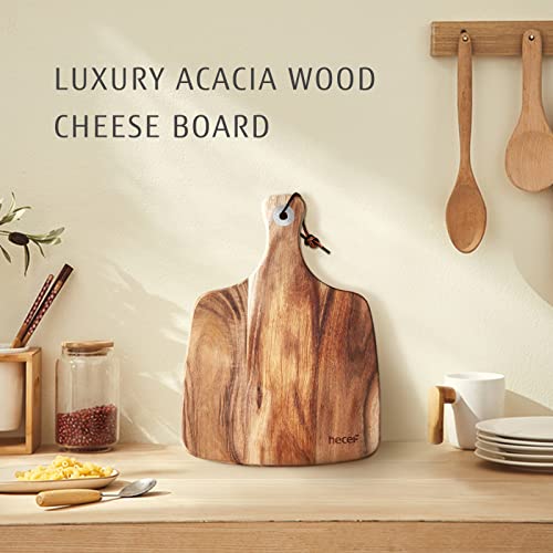 hecef Cheese Board set of 3,a Acacia Wood Cheese Plate, a Knife, a Fork, Charcuterie Board Platter Slate Serving Set for Appetizer Birthdays, Weddings, Housewarming (Cheese board with 2 knives) - size: Medium