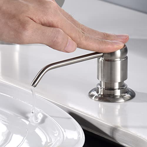 Soap Dispenser for Kitchen Sink (Brushed Nickel) and Extension Tube Kit, Complete Brass Head, 40" Silicone Tube Connect to The Soap Bottle Directly, Say Goodbye to Frequent Refills - color: Brushed Nickel
