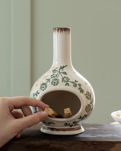 Handmade Ceramic Incense Holder，Stick & Backflow - Sage Holder for Burning ，Meditation Accessories，Easily Grab All Incense Ash (Green and Beige) - color: Green and Beige