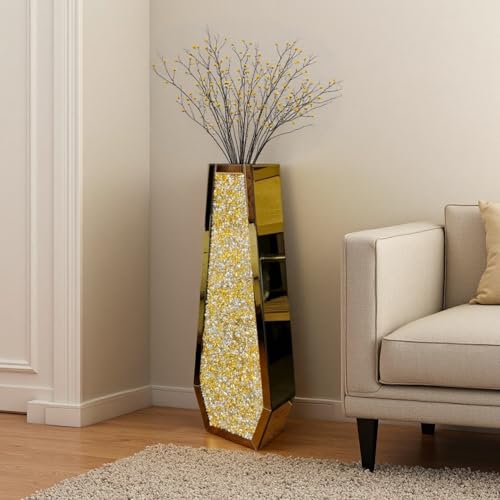 30" Large Double Sided Crushed Diamond Vases,Tall Gold Mirrored Vase for Floor, Crystal Silver Mirror Decorative Vase for Home,Office,Hotel(Gold, 10.6" L x 5.3" W x30 H) - color: Gold, size: 10.6" L x 5.3" W x 30" H