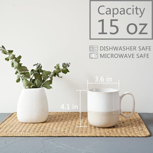 Bosmarlin Ceramic Coffee Mug Set of 4, 15 Oz, Coffee Cups with Big Handle, Microwave and Dishwasher Safe (White) - color: White