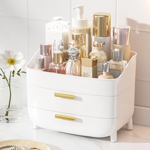 Vtopmart 3-Tier Skincare Makeup Organizer with Drawers, White | For Vanity,Dresser and Bathroom Countertop, Large Cosmetic Storage Box Case, , With Drawer, Non-Slip Base - color: White, size: No Lid