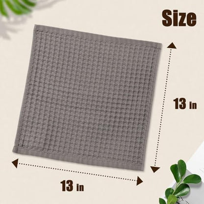 Cleanbear Waffle Washcloths 12 Pack - Cotton, Lightweight, 13” x 13” (Gray) | Soft Absorbent and Quick-Drying Wash Cloths for Face, Body, Bathroom, Kitchen, Gym - color: Gray