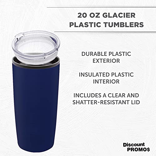 DISCOUNT PROMOS Plastic Tumblers 20 oz. Set of 6, Bulk Pack - With lids, Ice Coffee Tumbler, To Go Cup, Insulated - Blue - color: Blank – Blue