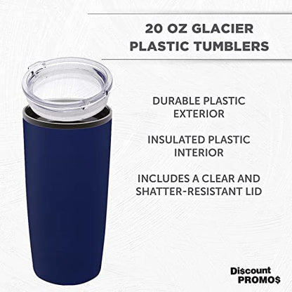 DISCOUNT PROMOS Plastic Tumblers 20 oz. Set of 6, Bulk Pack - With lids, Ice Coffee Tumbler, To Go Cup, Insulated - Blue - color: Blank – Blue