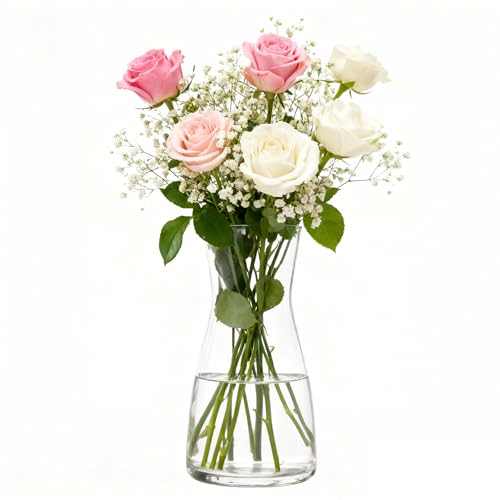 Clear Glass Vase 8 Inch, Round Borosilicate Clear Glass Flower Vase, Modern Boho Style Centerpiece Vase for Home Kitchen Wedding, Housewarming - color: Transparent