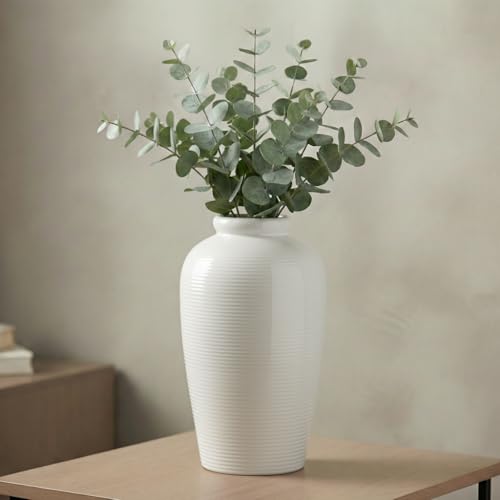 White Ceramic Vase for Centerpiece - 11 Inch Large Modern Boho Vase for Pampas Grass, Minimalist Decorative Flower Vases for Home Decor, Kitchen, Entryway, Mantel, Wedding Decor - color: White