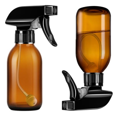 Tecohouse 360° 4 OZ Amber Glass Spray Bottles 2 Pack | 360° All-Angle Spray, Leakproof, Empty Refillable Containers for Cleaning Solutions, Plants, Facial Hydration, Hairs Care,