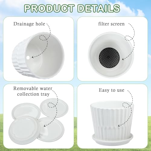 sietpoek 5.5” Ceramic Plant Pots with Drainage and Saucer 4PCs White | White Ceramic Flower Pots with Drainage Hole and Saucer, Decorative Planter for Indoor Outdoor Garden Plants Succulen - size: 5.5 Inch