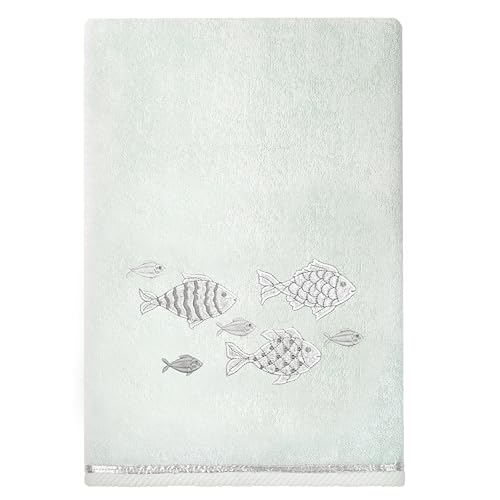 Treasure 4-Piece Premium Towel Set, Sparkling Applique Fish, Ultra Plush Turkish Cotton, Durable, Perfect for Bathroom, 2 Bath 2 Hand Towels, Aqua - color: Aqua, size: 2 Pcs Bath 2 Pcs Hand Towel