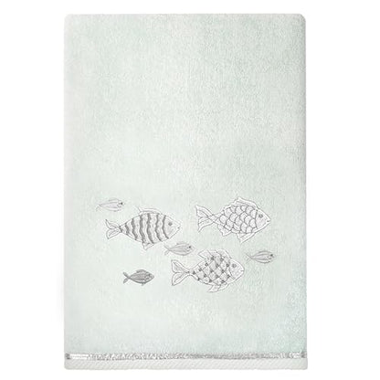 Treasure 4-Piece Premium Towel Set, Sparkling Applique Fish, Ultra Plush Turkish Cotton, Durable, Perfect for Bathroom, 2 Bath 2 Hand Towels, Aqua - color: Aqua, size: 2 Pcs Bath 2 Pcs Hand Towel