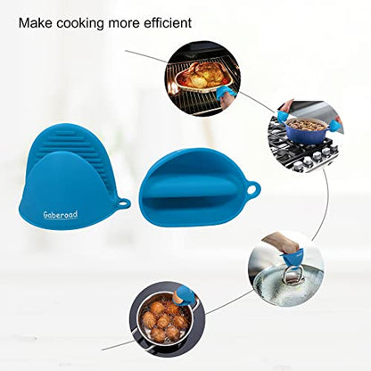 Thickened Mini Silicone Oven Mitts Heat Resistant, Rubber Oven Mitt Gloves, Finger Pinch Grips, Pot Holder, Silicone Potholder for Kitchen Cooking & Baking 1 Pair, Blue - color: Blue
