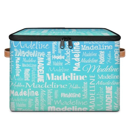 Storage Basket Custom Name, Personalized Keepsake Box, Blue Green | Foldable Fabric Gradient Large Memory Bin with Handle Lid Lightweight Waterproof Dustproof, 14"L x 10.2"W x 10.4"H - color: Option 1