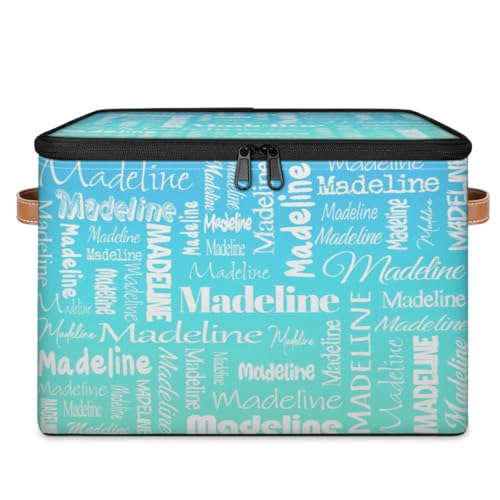 Storage Basket Custom Name, Personalized Keepsake Box, Blue Green | Foldable Fabric Gradient Large Memory Bin with Handle Lid Lightweight Waterproof Dustproof, 14"L x 10.2"W x 10.4"H - color: Option 1