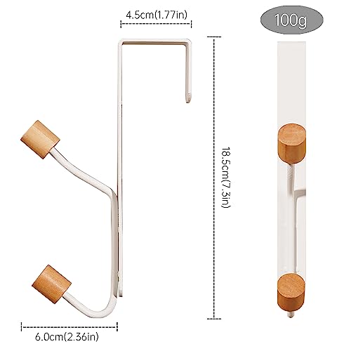 HYMIKO Over The Door Hooks,2 Packs Sturdy Metal Over Door Wooden Hooks Organizer Rack for Hanging Coats Hats Robes Towels,Bathroom Bedroom Door Hangers - White