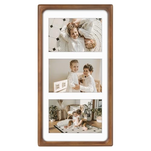 Golden State Art 4x6 Collage Picture Frame,Solid Wood & Real Glass,3 Photos | Multi Picture Frame for (3) 4x6 Photos or One 7x14 Print - Rounded Corner Design - Collage Wall Decor - Brown - color: Brown, size: 3 Openings 4x6