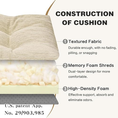 baibu Patented Dual-Layer Rocking Chair Cushion Set, 19.5 x 19.5 in, Beige | Two-piece memory foam seat and back cushion set with secure ties and a non-slip bottom for indoor rocking chairs. - color: Beige