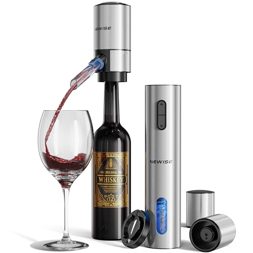 Newise Rechargeable Electric Wine Gift Set: Wine Opener, Aerator, Vacuum Stoppers & Foil Cutter - Wine Lovers Gifts for Women Men - Christmas & White Elephant Gifts