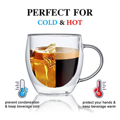 KitchenTour Insulated Coffee Mug 8 oz- Double Wall Glass Coffee Cup with Handle Set of 4 - Clear Glass Drinkware for Espresso，Cappuccino, Latte，Hot Beverages - style: 8oz